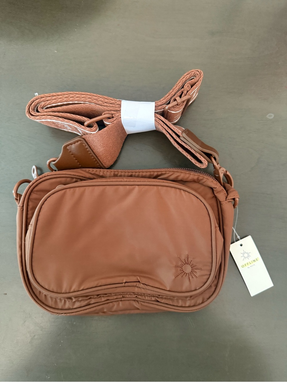 Offline Brown Crossbody Camera Bag with Sunburst Accent
